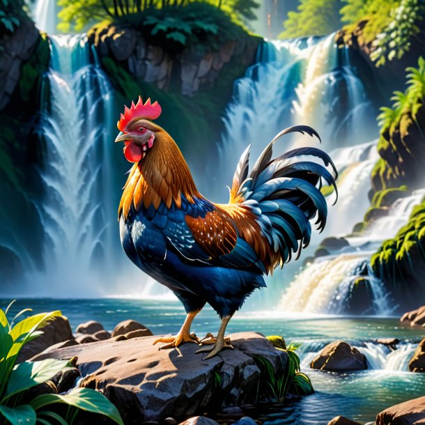 Pic of a hen in a jeans in the waterfall