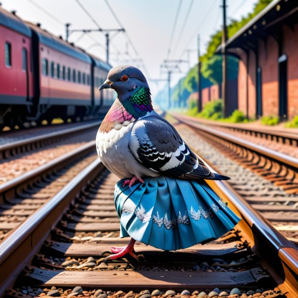 Pic d'un pigeon dans une jupe sur les voies ferrées