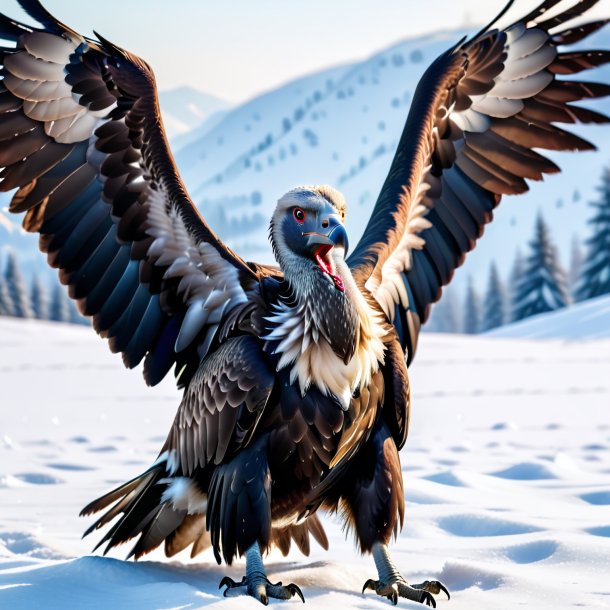 Image d'une baignade d'un vautour dans la neige