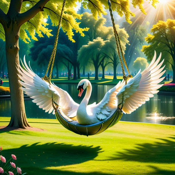 Image of a swinging on a swing of a swan in the park