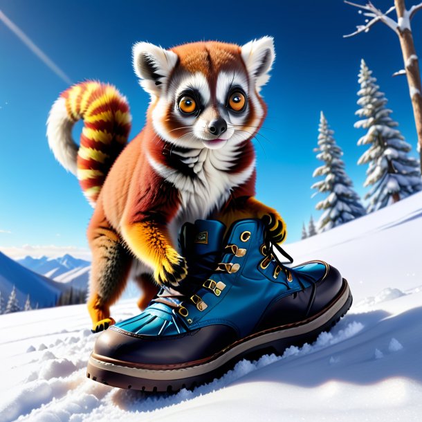 Drawing of a lemur in a shoes in the snow