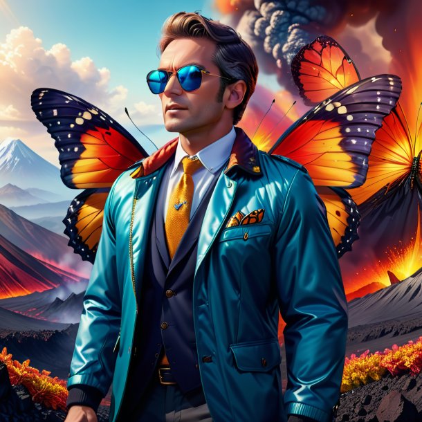 Illustration of a butterfly in a jacket in the volcano