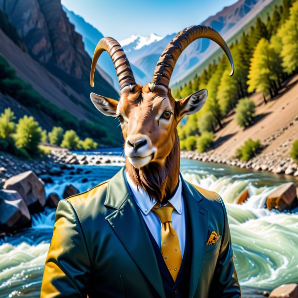 Picture of a ibex in a jacket in the river