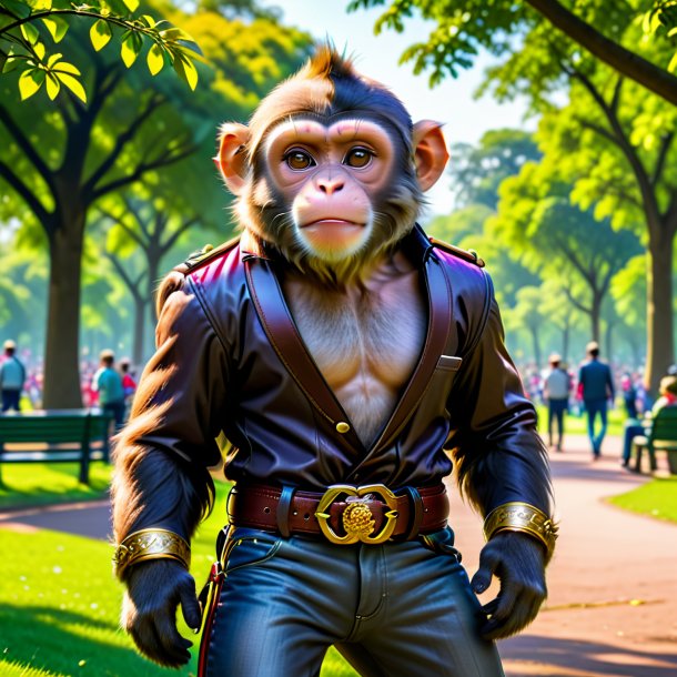 Pic d'un singe dans une ceinture dans le parc