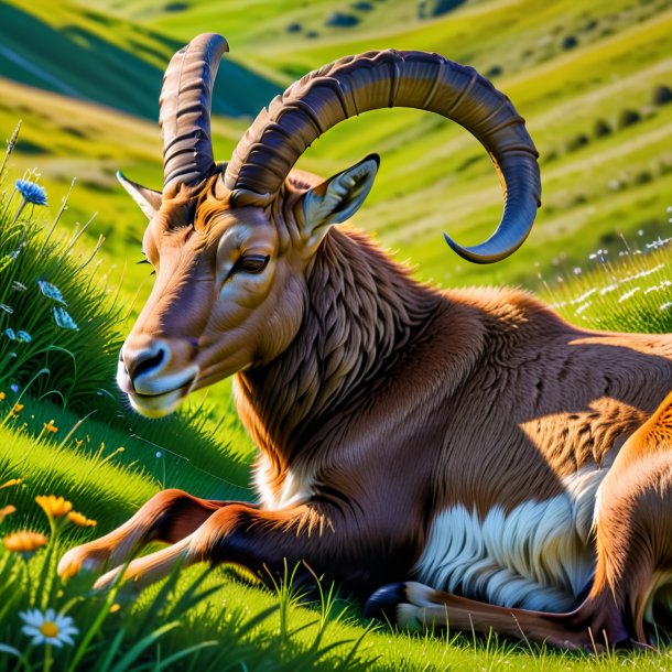 Imagem de um sono de um ibex no prado