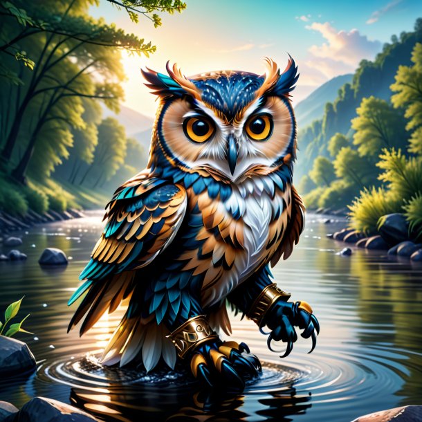 Illustration of a owl in a gloves in the river