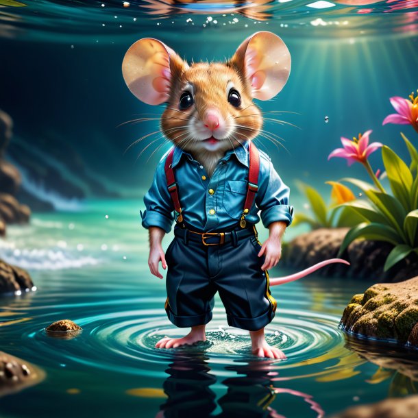 Picture of a mouse in a trousers in the water