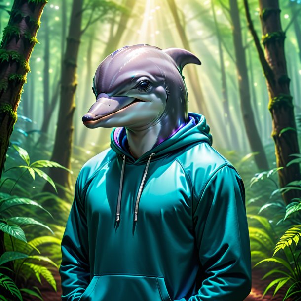 Image of a dolphin in a hoodie in the forest