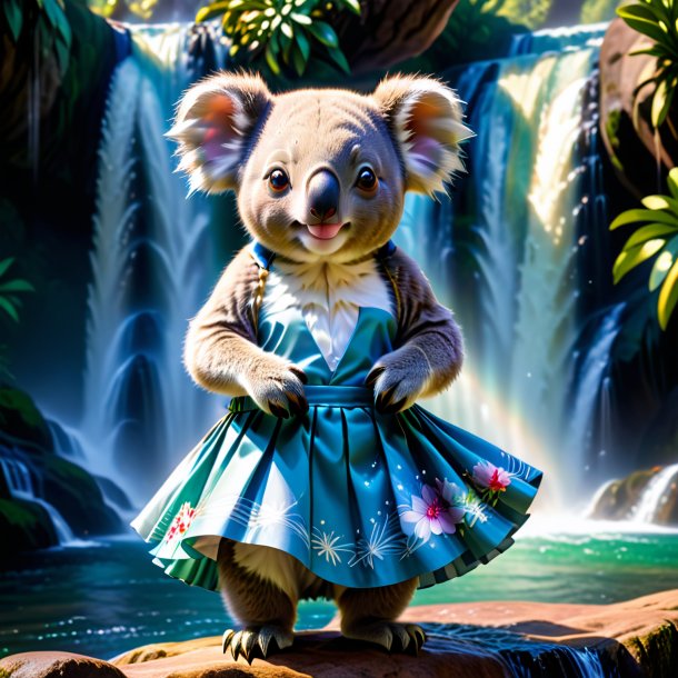 Image of a koala in a skirt in the waterfall