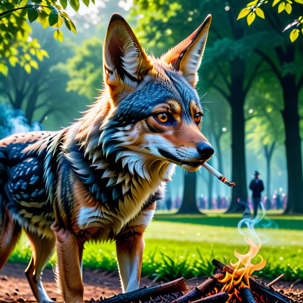 Picture of a smoking of a jackal in the park