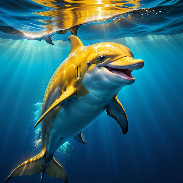 Image of a yellow smiling dolphin