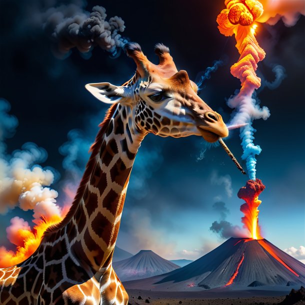 Pic of a smoking of a giraffe in the volcano