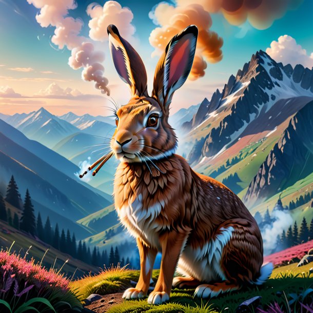 Picture of a smoking of a hare in the mountains