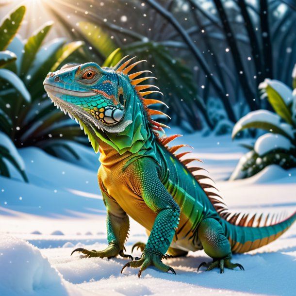 Picture of a dancing of a iguana in the snow