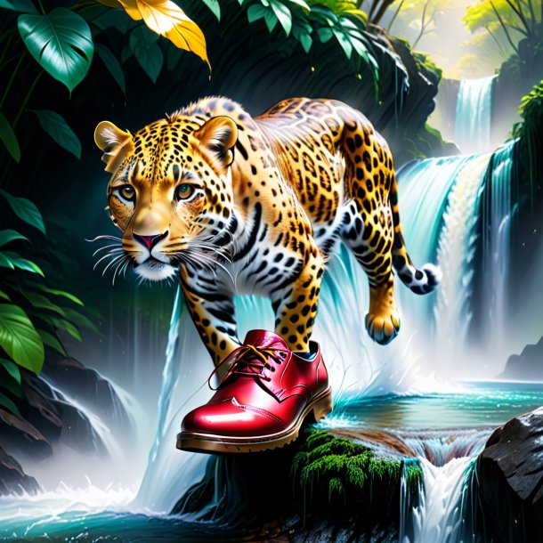 Drawing of a leopard in a shoes in the waterfall