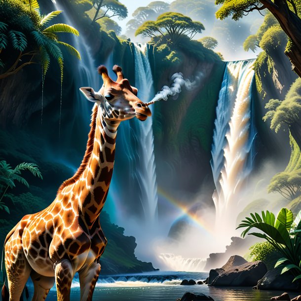 Pic of a smoking of a giraffe in the waterfall