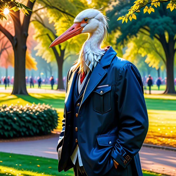 Photo d'une cigogne dans une veste dans le parc