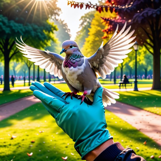 Photo of a dove in a gloves in the park