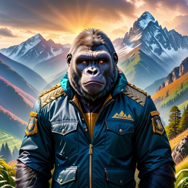 Pic of a gorilla in a jacket in the mountains