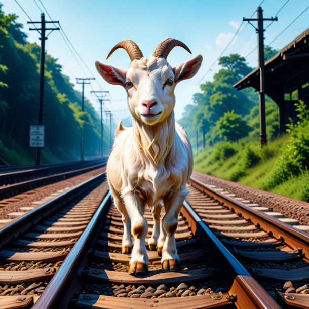 Ilustración de la cabra en los zapatos en las vías del ferrocarril