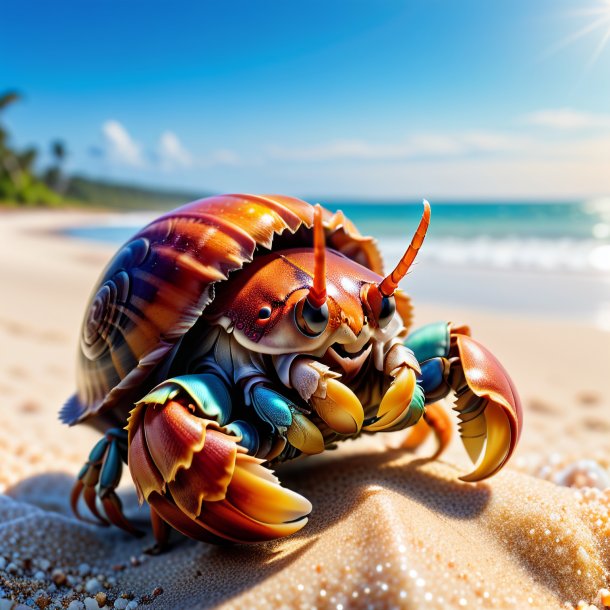 Pic d'un sourire de crabe ermite sur la plage