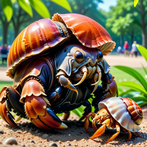 Image of a drinking of a hermit crab in the park