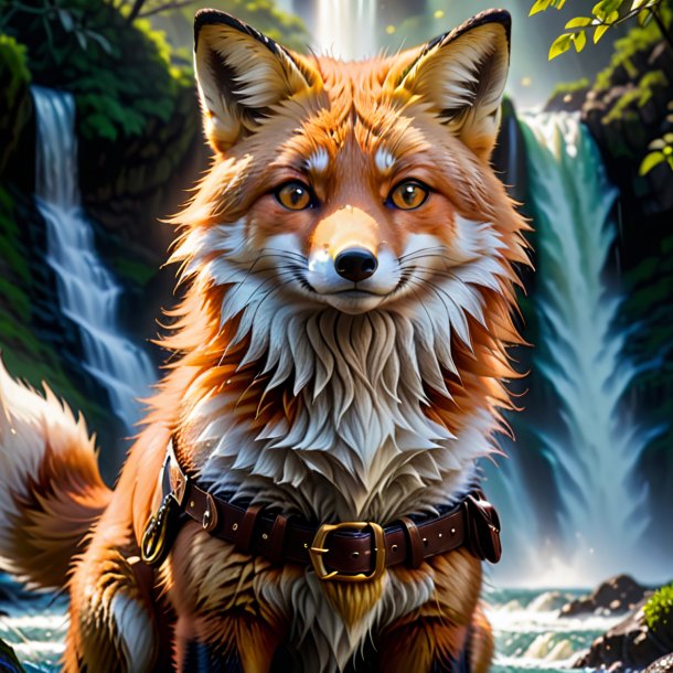 Picture of a fox in a belt in the waterfall