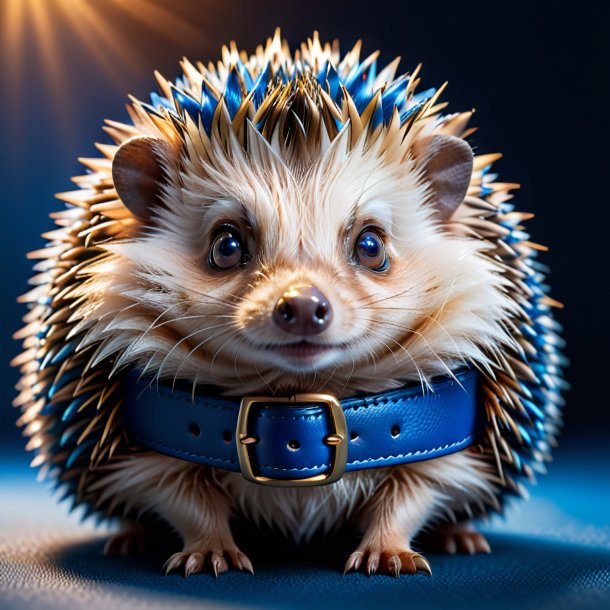 Image of a hedgehog in a blue belt