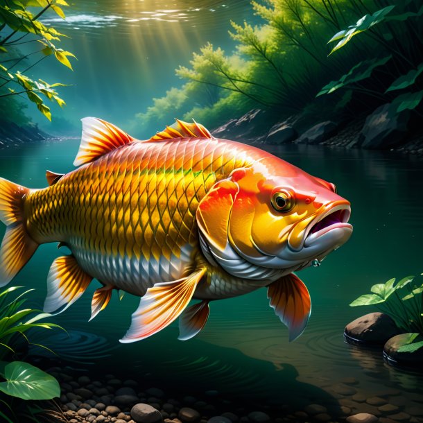 Illustration of a carp in a coat in the river