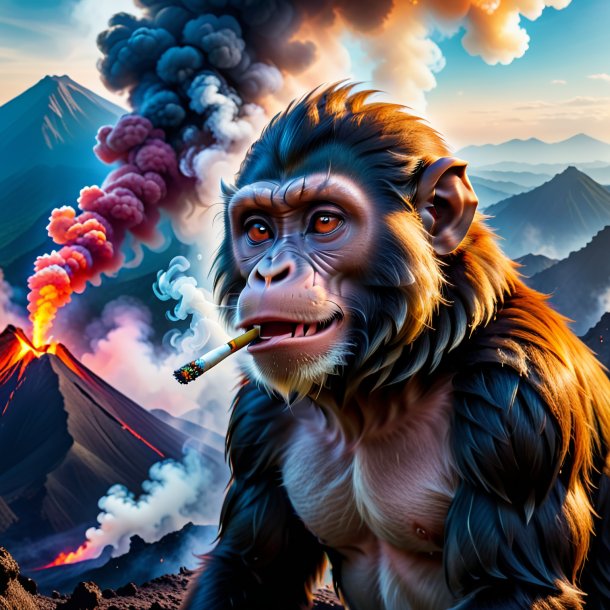 Photo of a smoking of a monkey in the volcano