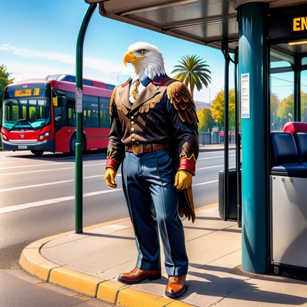 Picture of a eagle in a trousers on the bus stop