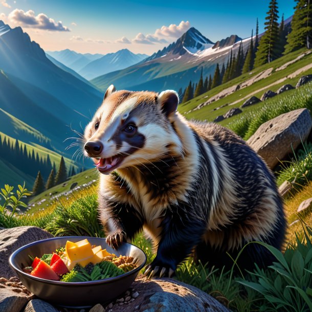 Picture of a eating of a badger in the mountains