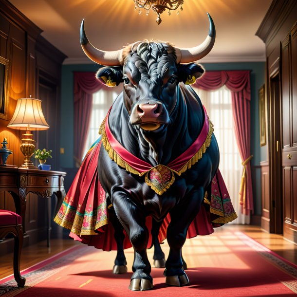 Drawing of a bull in a skirt in the house