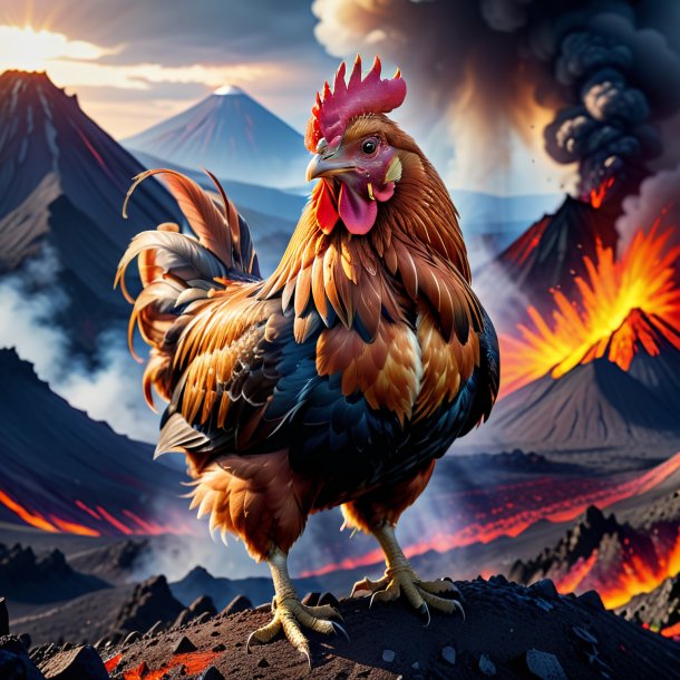 Picture of a threatening of a hen in the volcano