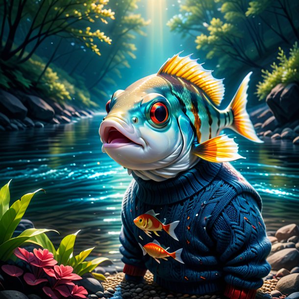 Illustration of a fish in a sweater in the river