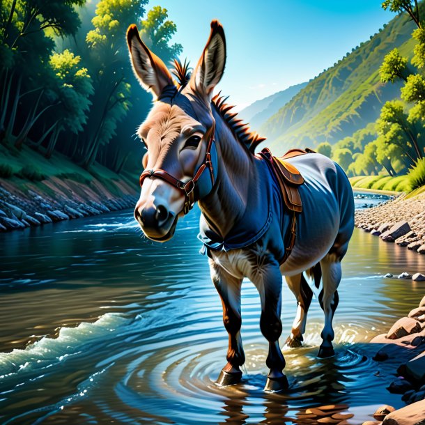 Illustration of a donkey in a jeans in the river