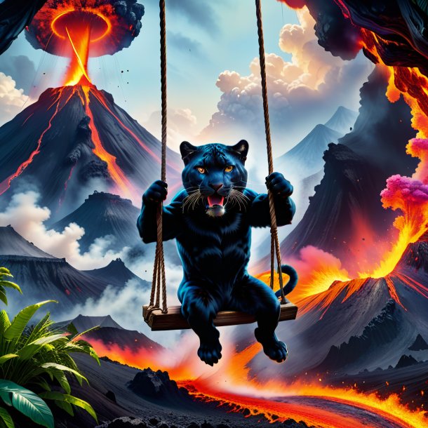 Photo of a swinging on a swing of a panther in the volcano