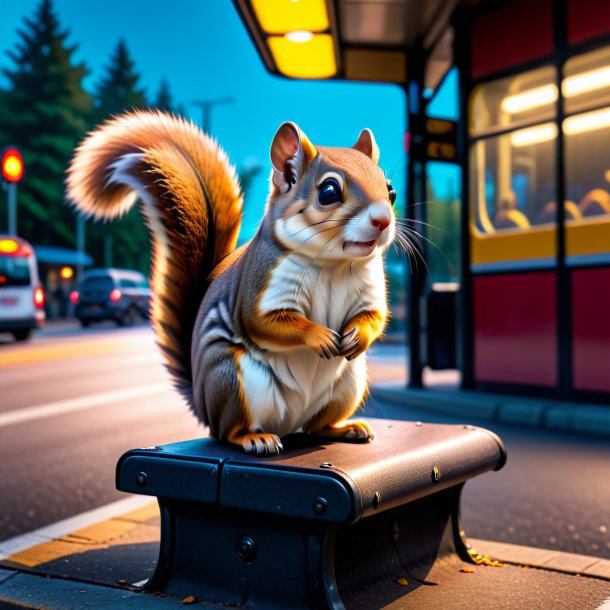 Foto de una espera de una ardilla voladora en la parada de autobús