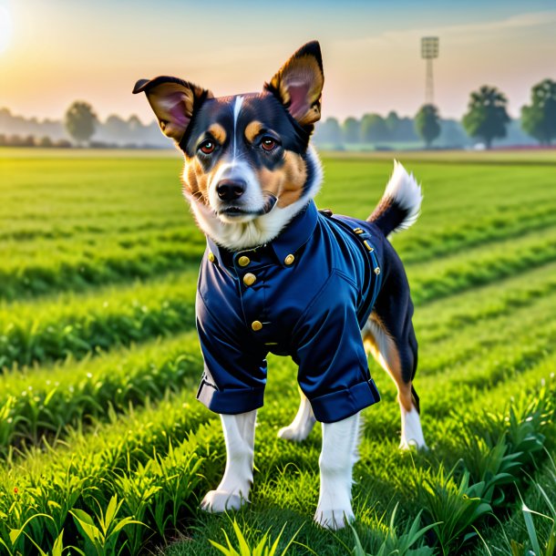 Photo d'un chien dans un pantalon sur le terrain