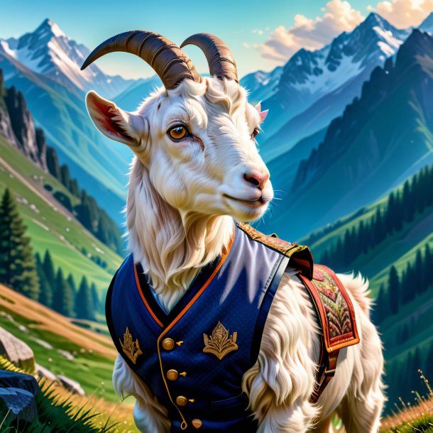 Illustration of a goat in a vest in the mountains