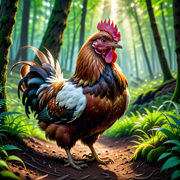 Picture of a angry of a hen in the forest