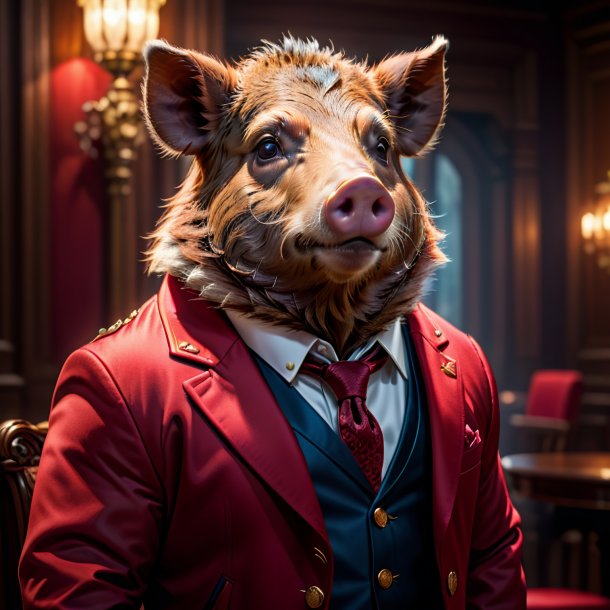 Picture of a boar in a red jacket