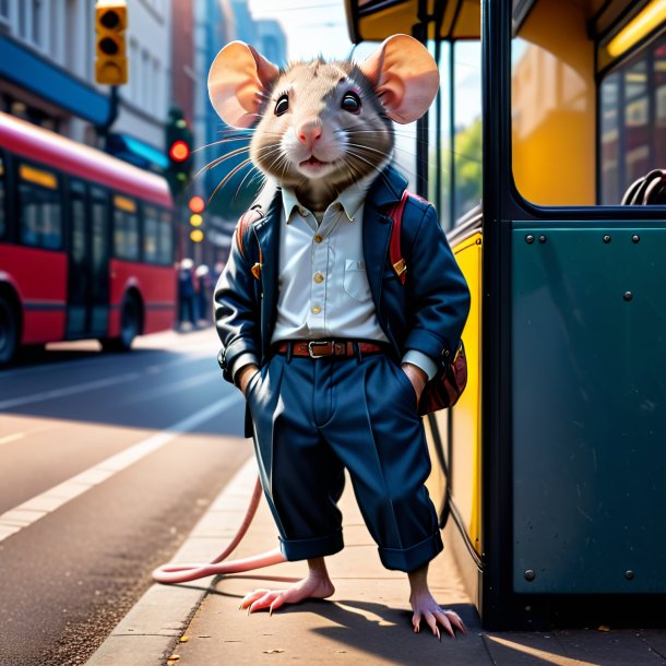 Photo of a rat in a trousers on the bus stop