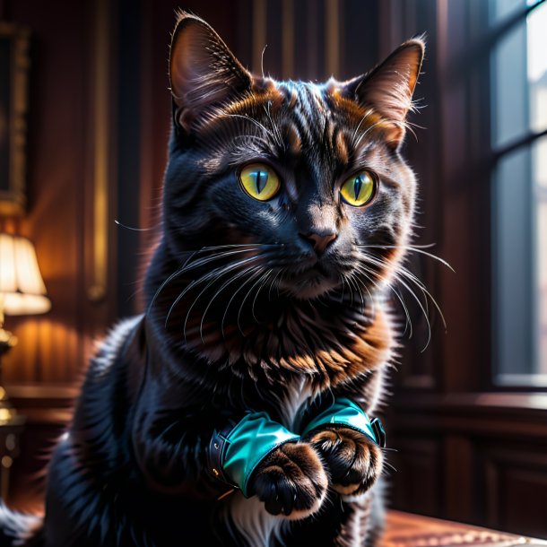 Image of a cat in a black gloves