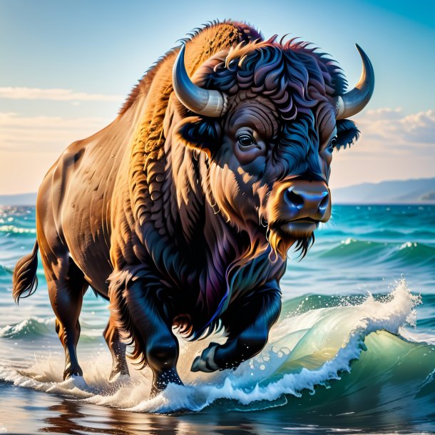 Image of a bison in a dress in the sea