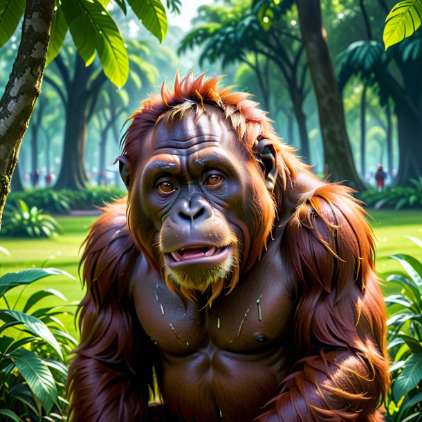 Picture of a crying of a orangutan in the park