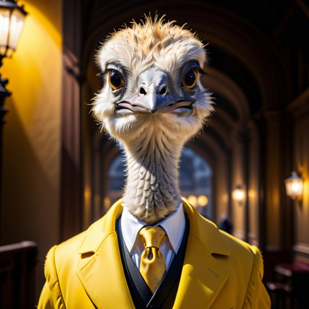 Pic of a ostrich in a yellow coat