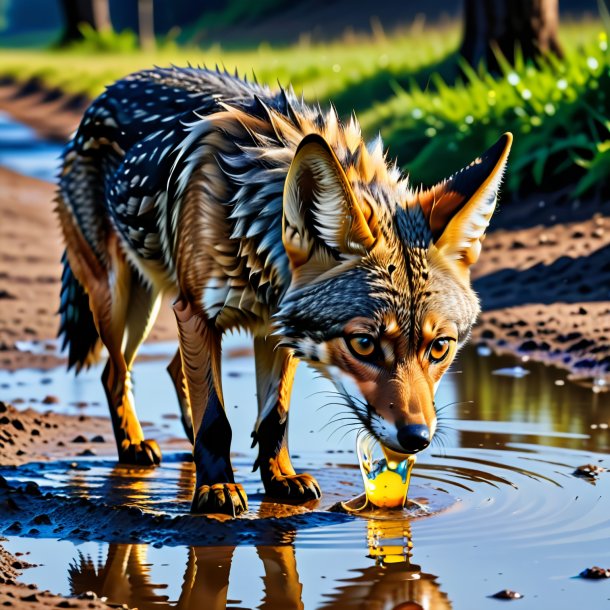 Imagem de um beber de um chacal na poça