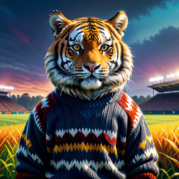 Illustration of a tiger in a sweater on the field