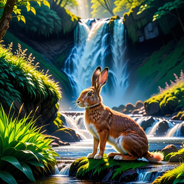 Photo of a waiting of a hare in the waterfall